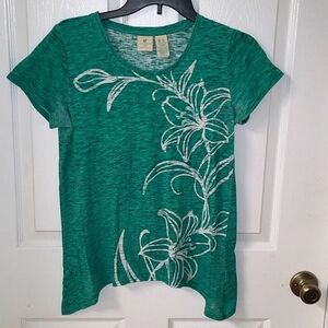 Caribbean Joe Island Supply Co. Semi-Shear Short Sleeve Top Sea Green Blue Small